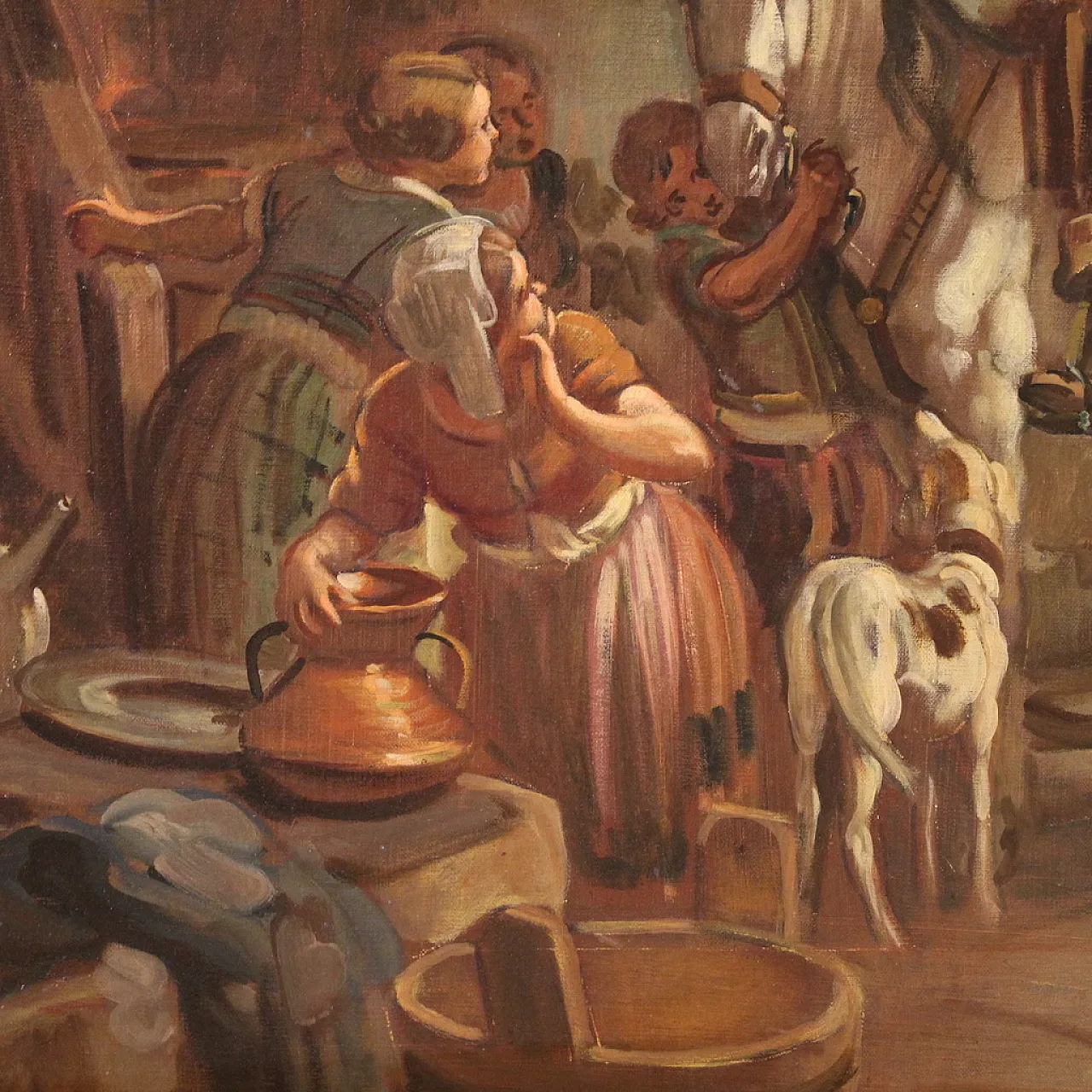 Mattia Traverse, Genre scene, oil painting signed, 20th century 6