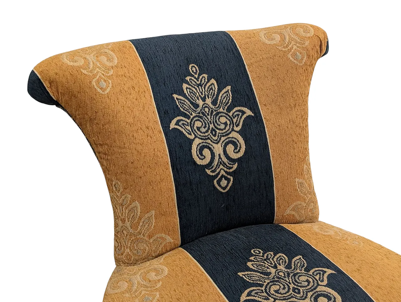 Coppia di poltroncine in tessuto giallo senape e blu, anni 50 5