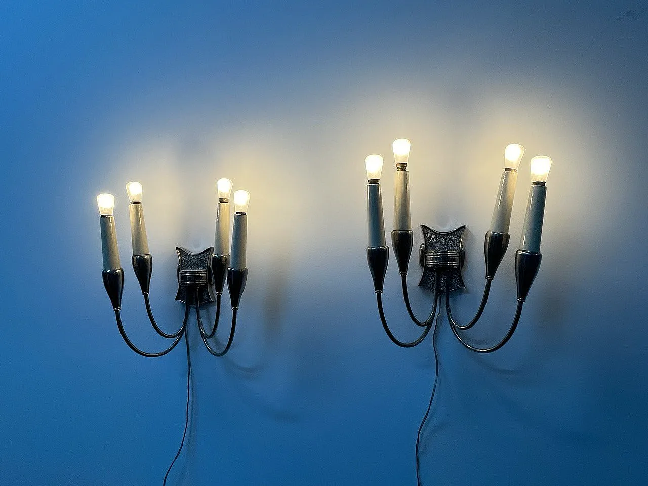 Coppia Di Appliques di Torlasco In Ottone Nichelato, anni '50 1