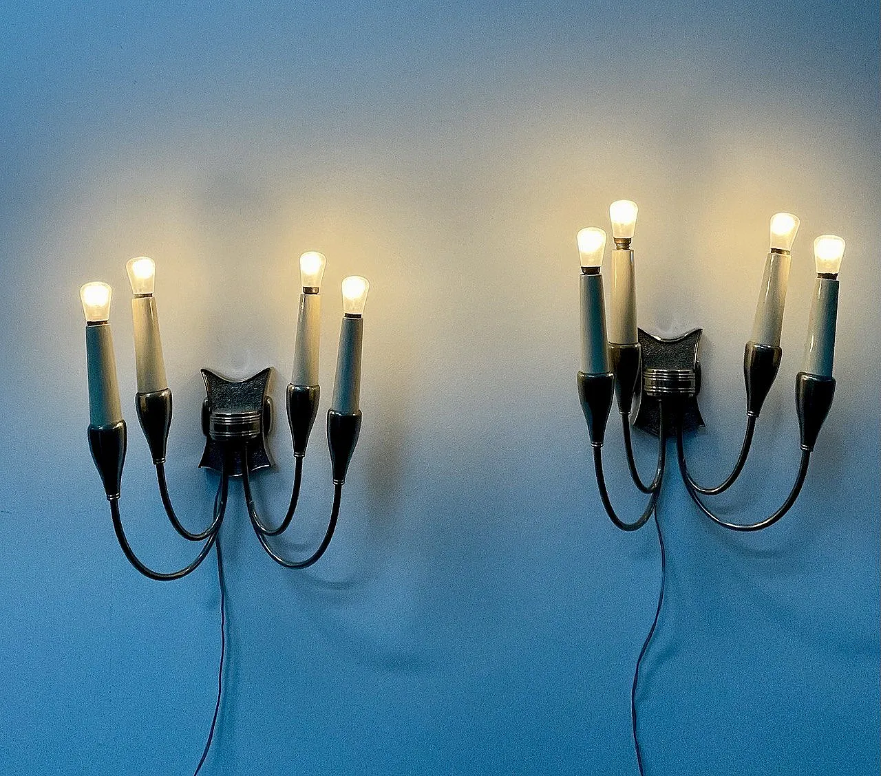 Coppia Di Appliques di Torlasco In Ottone Nichelato, anni '50 3