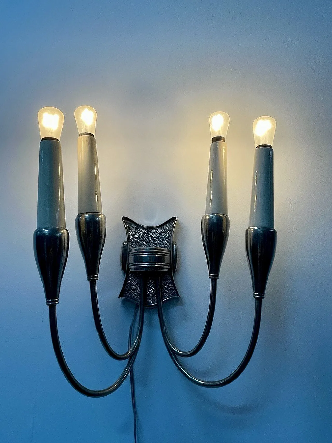 Coppia Di Appliques di Torlasco In Ottone Nichelato, anni '50 4