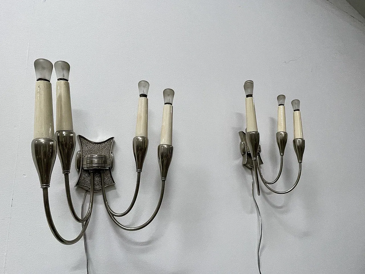 Coppia Di Appliques di Torlasco In Ottone Nichelato, anni '50 6