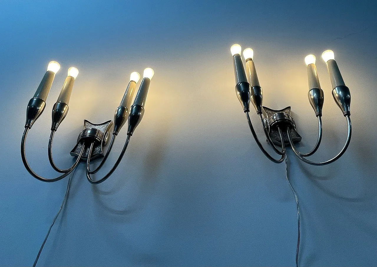 Coppia Di Appliques di Torlasco In Ottone Nichelato, anni '50 7