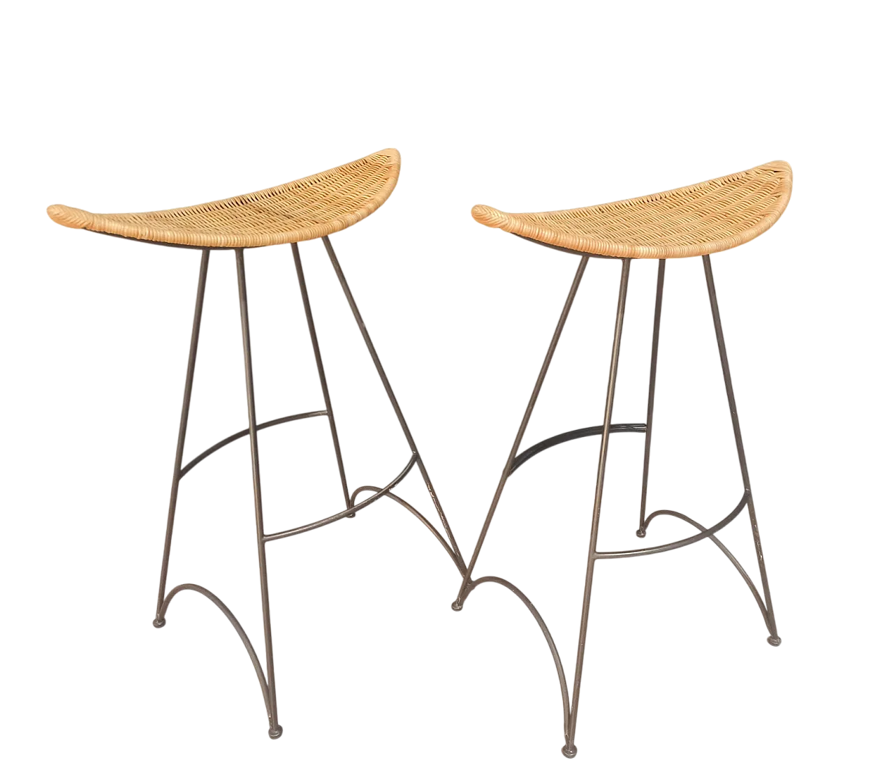 Pair of Banana stools by Tom Dixon in metal and banana fiber, 1990s 9