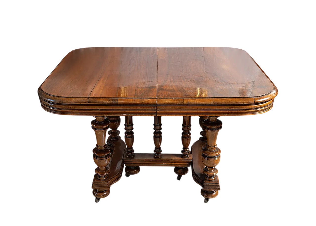 Tavolo antico allungabile Enrico II in massello di noce. Francia XIX s 4