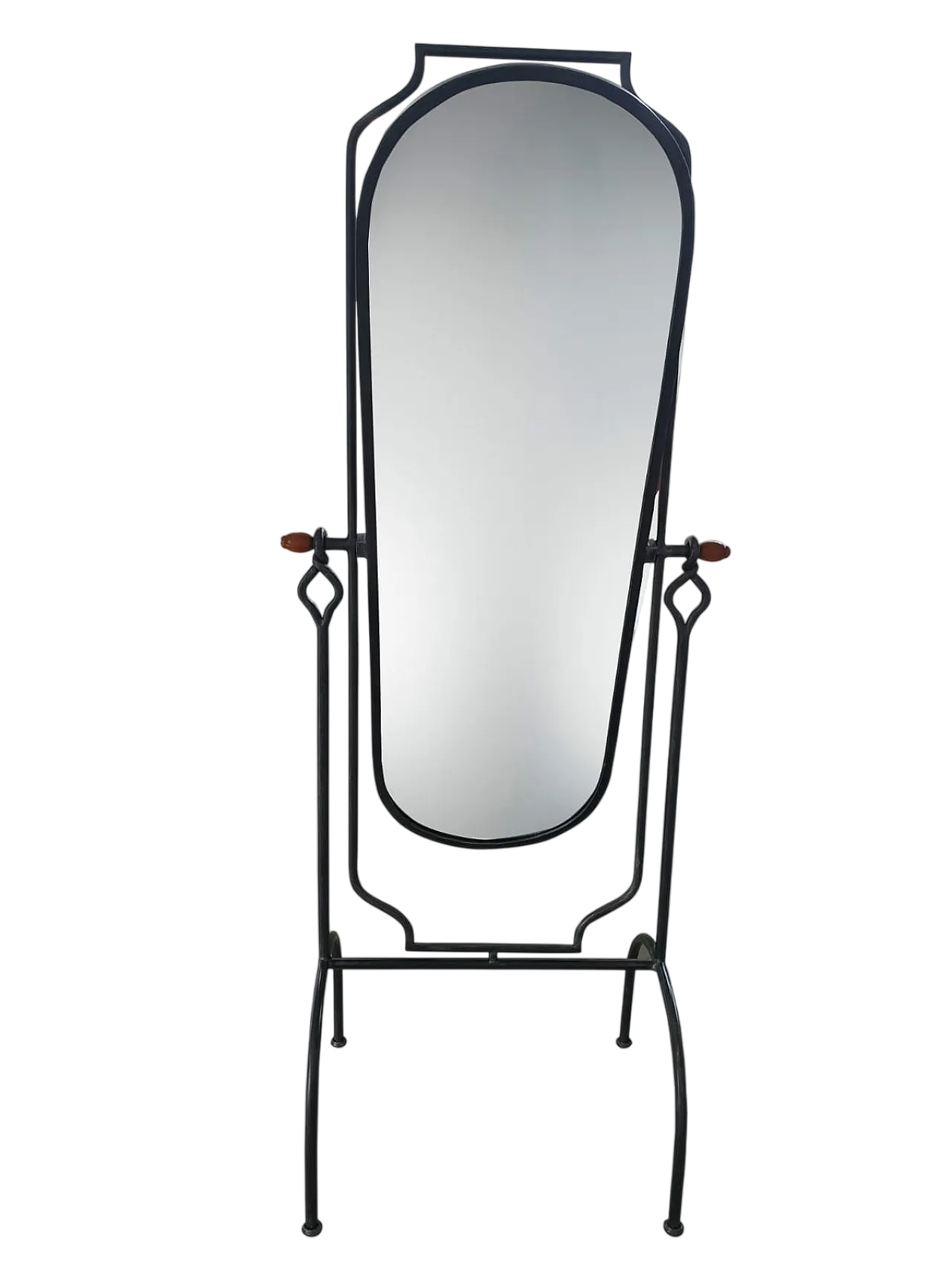 Specchio da Terra in Ferro Battuto e vetro molato, anni '80 5