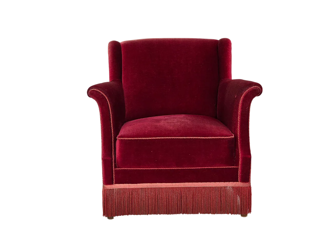 Danish armchair, cherry-red furniture velour, 1960s 20
