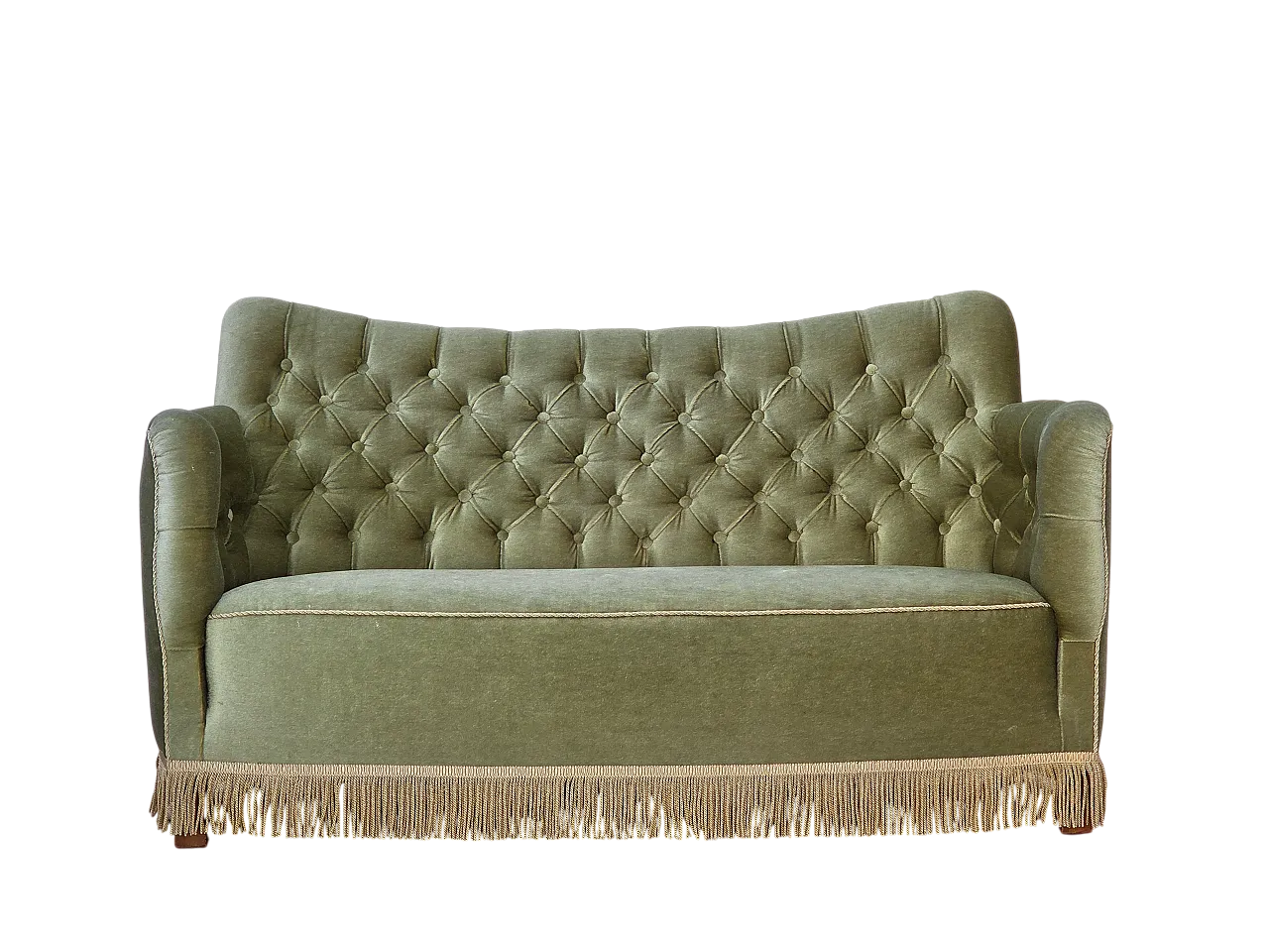 Divano danese in velluto verde chiaro, anni '60 18