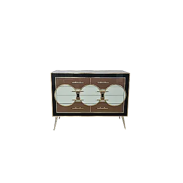 Comò in vetro con quattro cassetti, anni '90