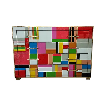 Comò 4 cassetti in vetro colorato, anni '90