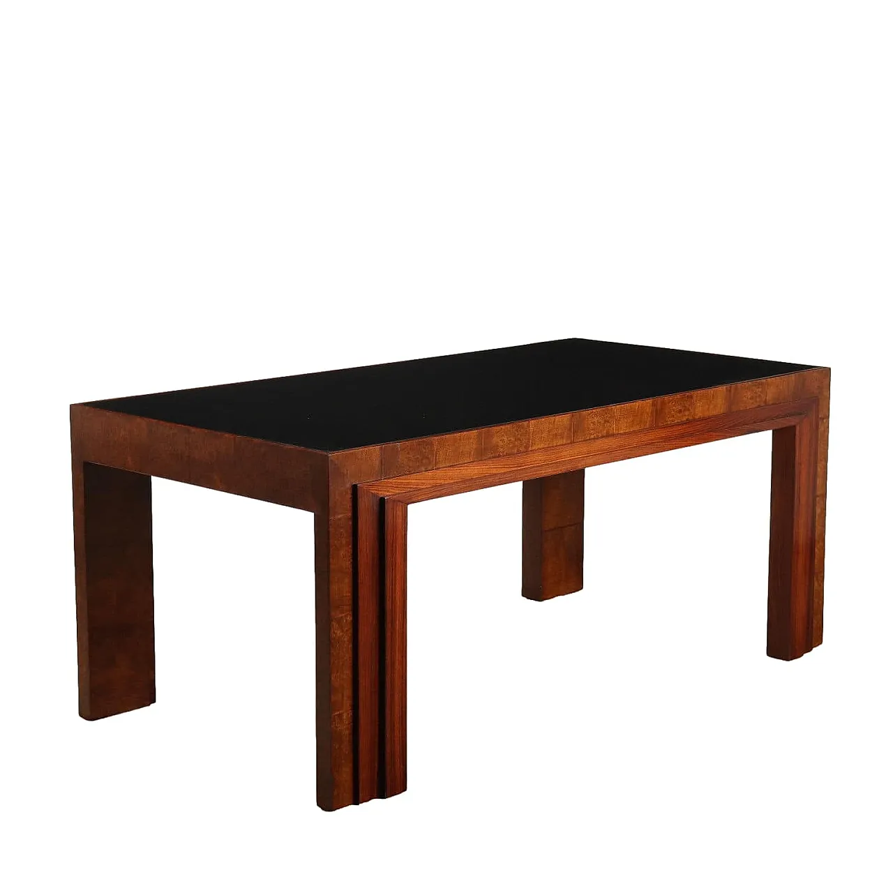 Tavolo impiallacciato in radica di noce e legno esotico, anni '20 1