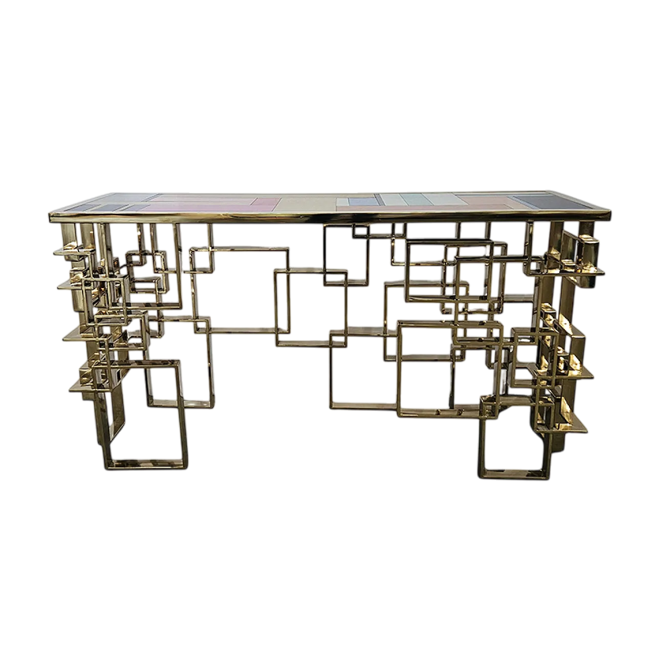Console in gilded steel with Murano glass top, end 20th century 14