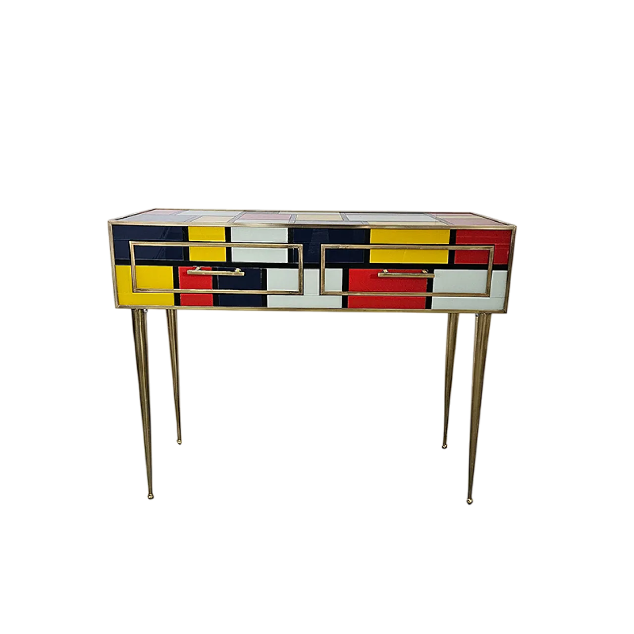 Consolle in vetro con due cassetti, fine '900 9