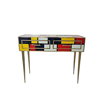 Consolle in vetro con due cassetti, fine '900