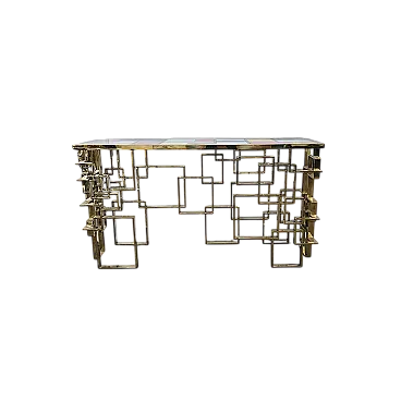 Consolle da centro in acciaio dorato e top in vetro di Murano, '900