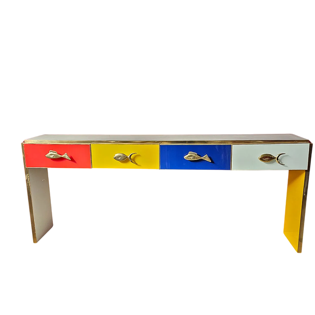 4 drawer green glass console, 20th century 7