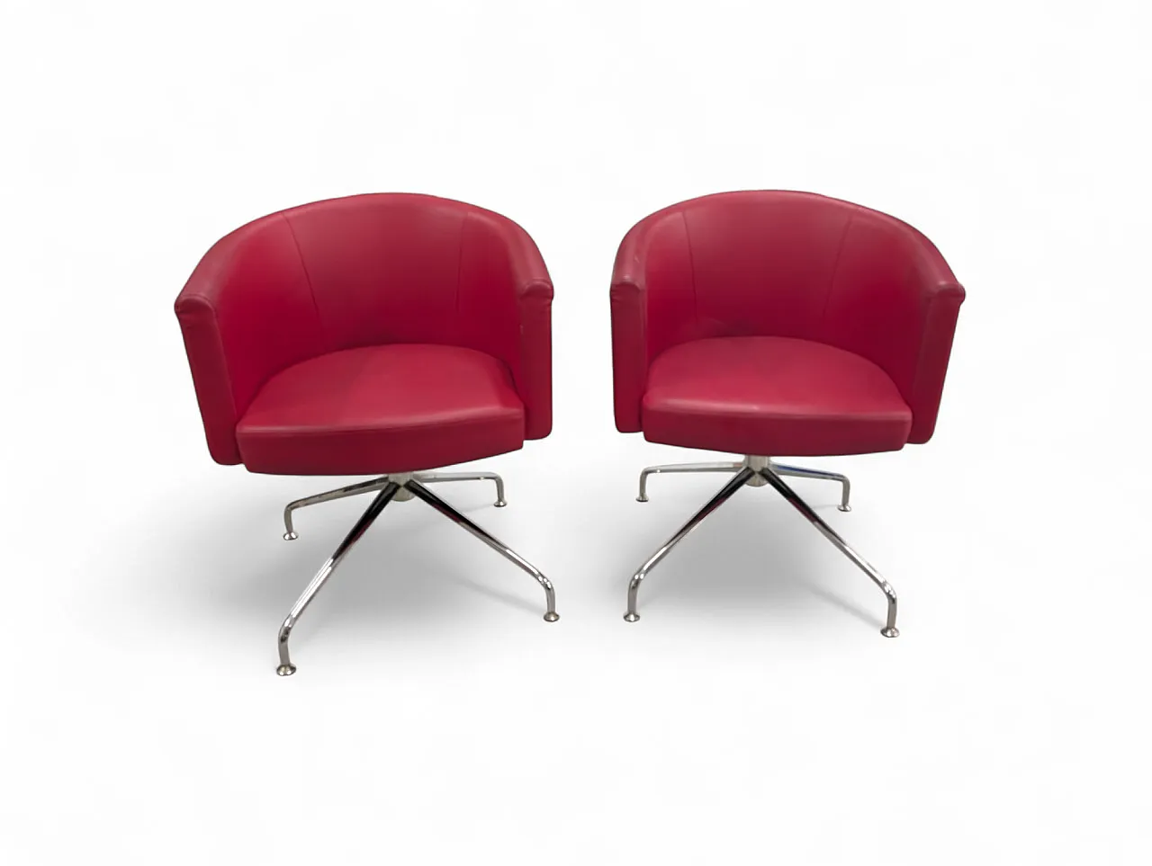 Coppia di poltroncine rosse in ecopelle, anni 2000 1