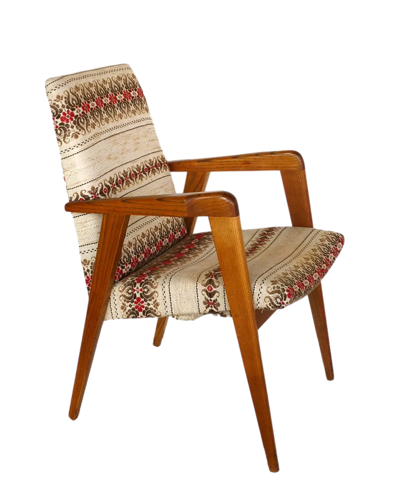 Poltrona in legno e tessuto, anni '50 7