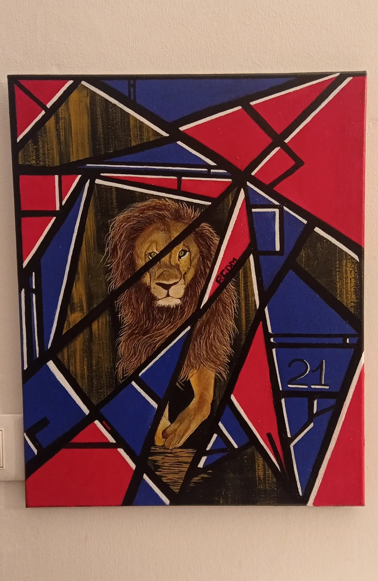 Dipinto astratto geometrico Leone, olio su tela, anni 2000 1