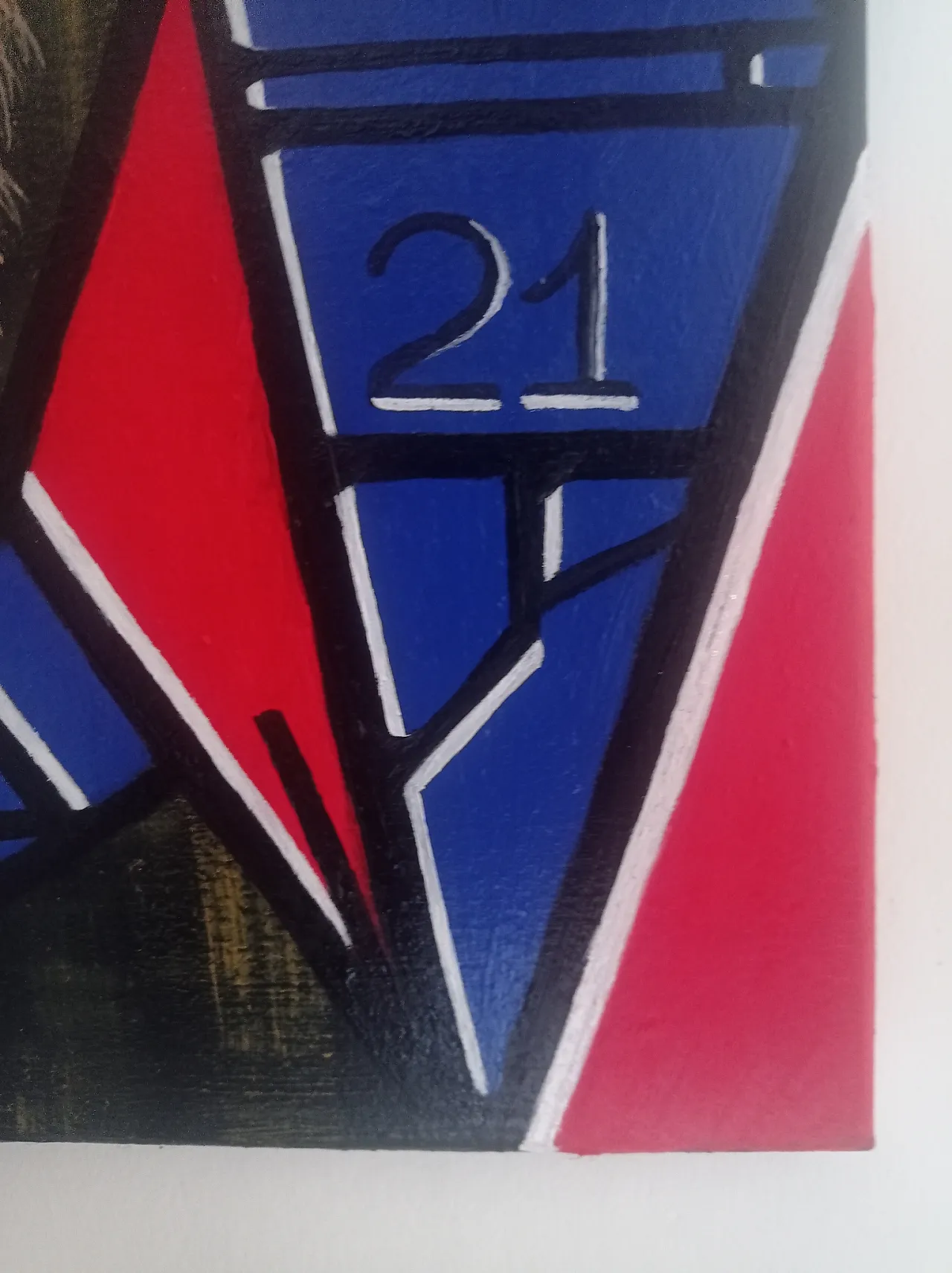 Dipinto astratto geometrico Leone, olio su tela, anni 2000 5