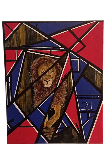 Abstract geometric painting Lion, oil on canvas, 2000s