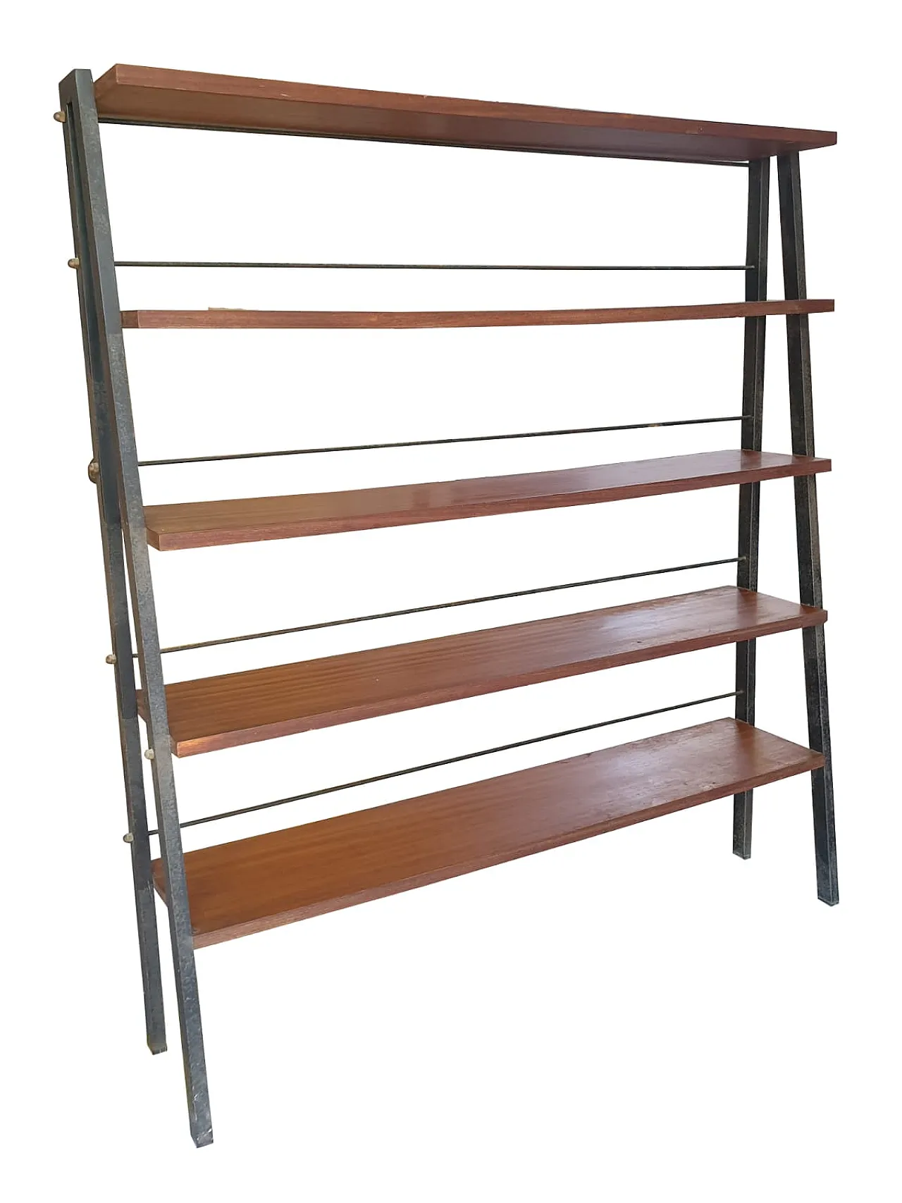 Swedish bookcase, teak shelves and metal structure, 60s 1