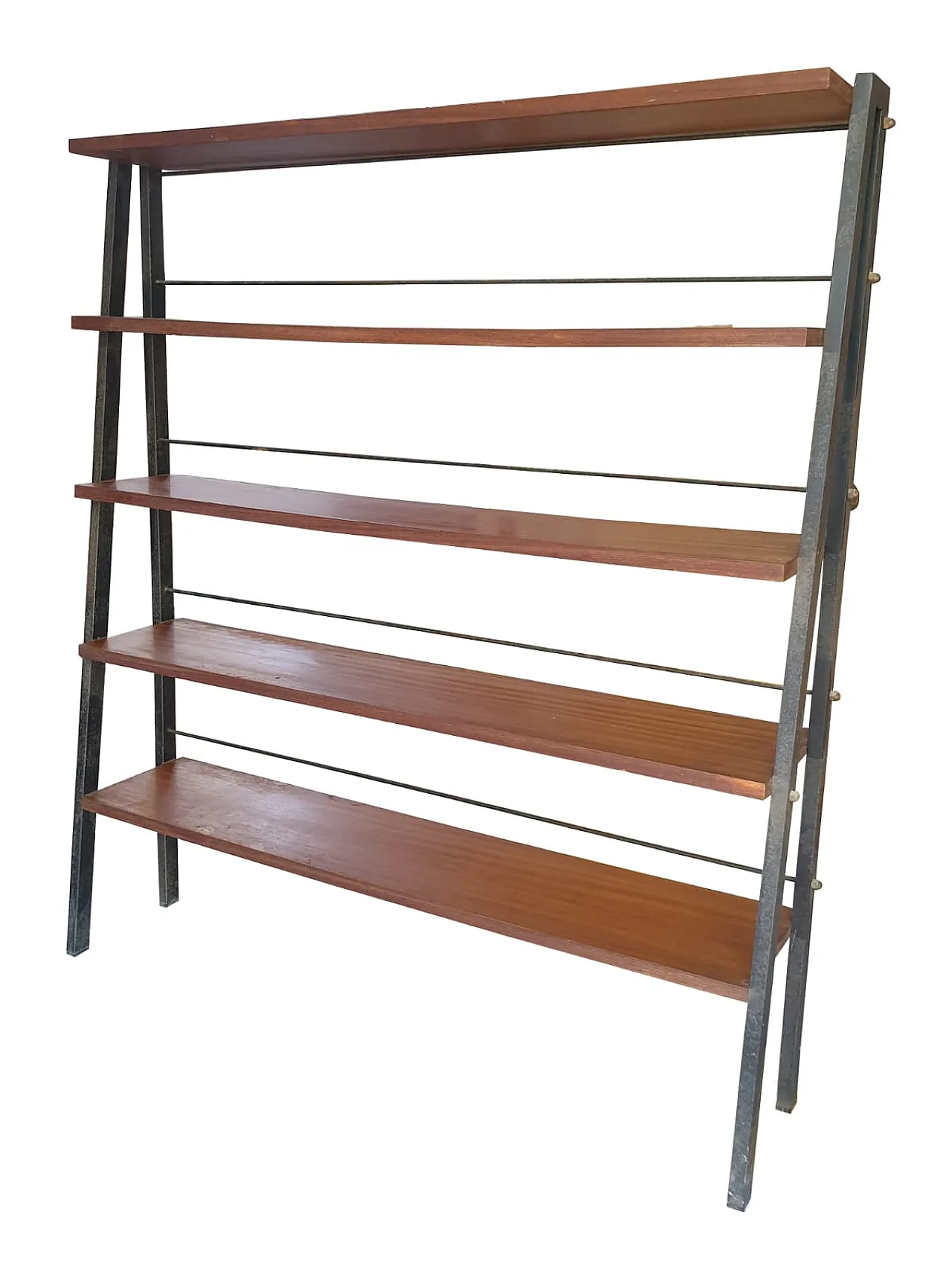 Swedish bookcase, teak shelves and metal structure, 60s 2