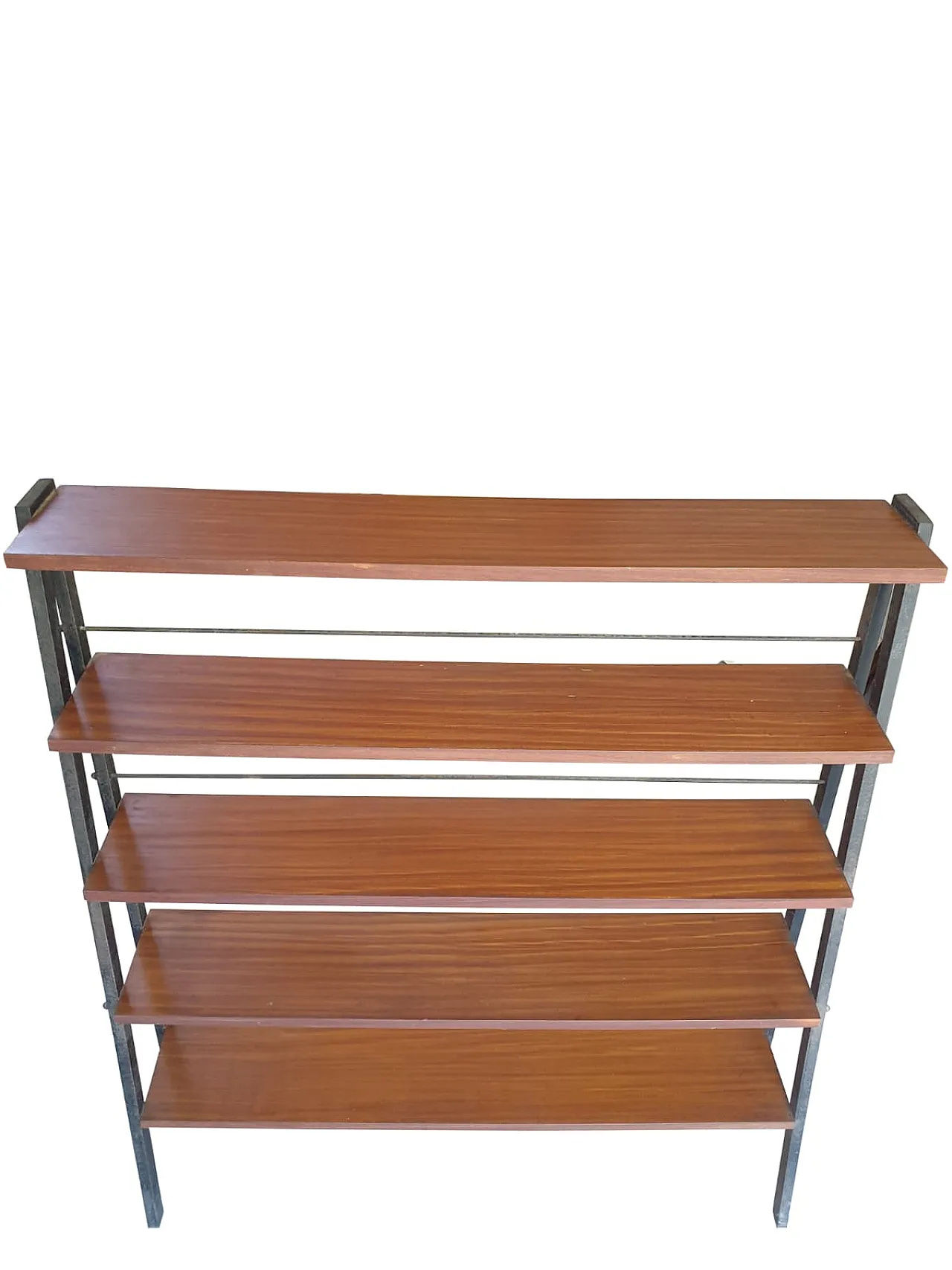 Swedish bookcase, teak shelves and metal structure, 60s 5