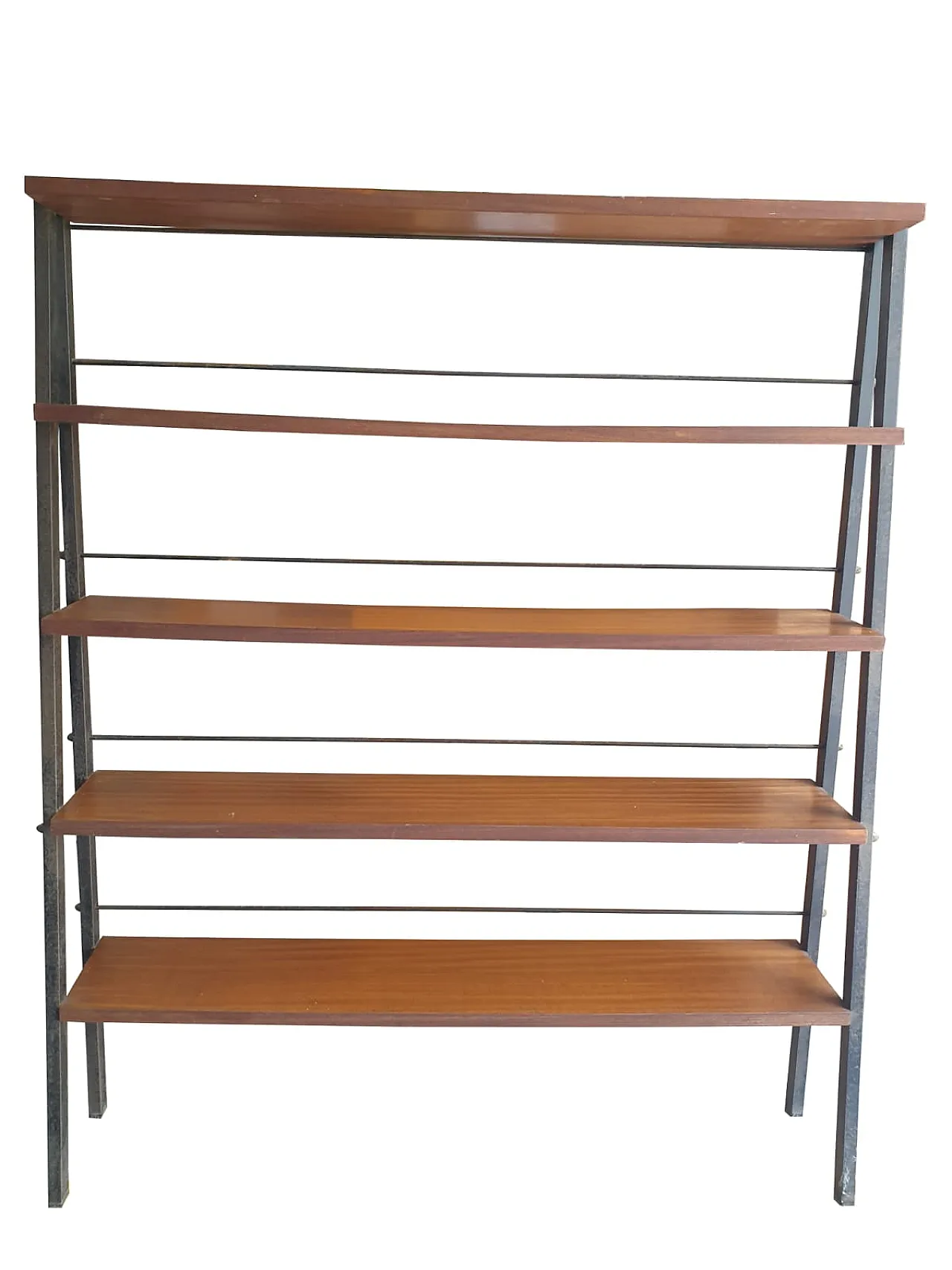 Swedish bookcase, teak shelves and metal structure, 60s 6