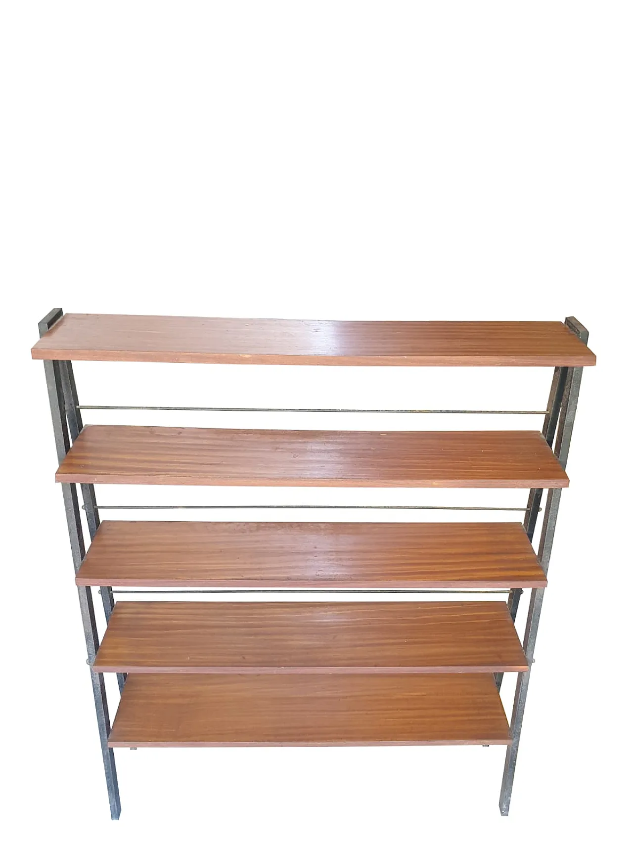 Swedish bookcase, teak shelves and metal structure, 60s 7