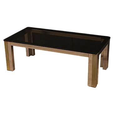 Rectangular glass table, brass and chromed metal, 70s