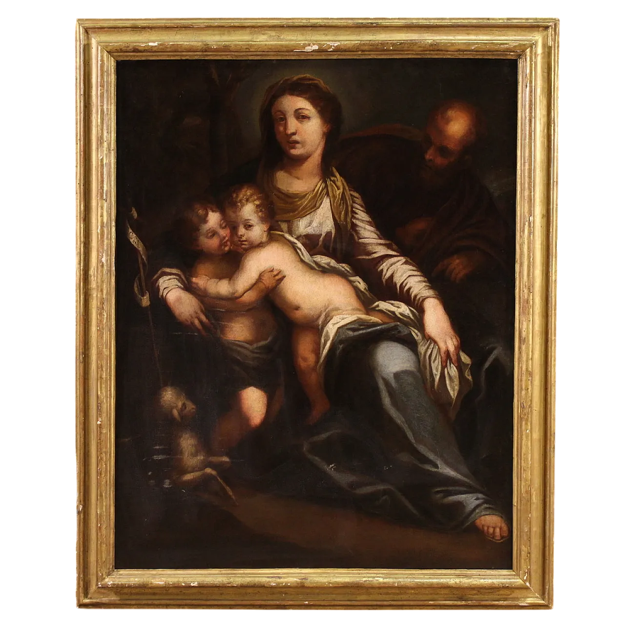 Holy Family, oil Italian painting, 17th century 16