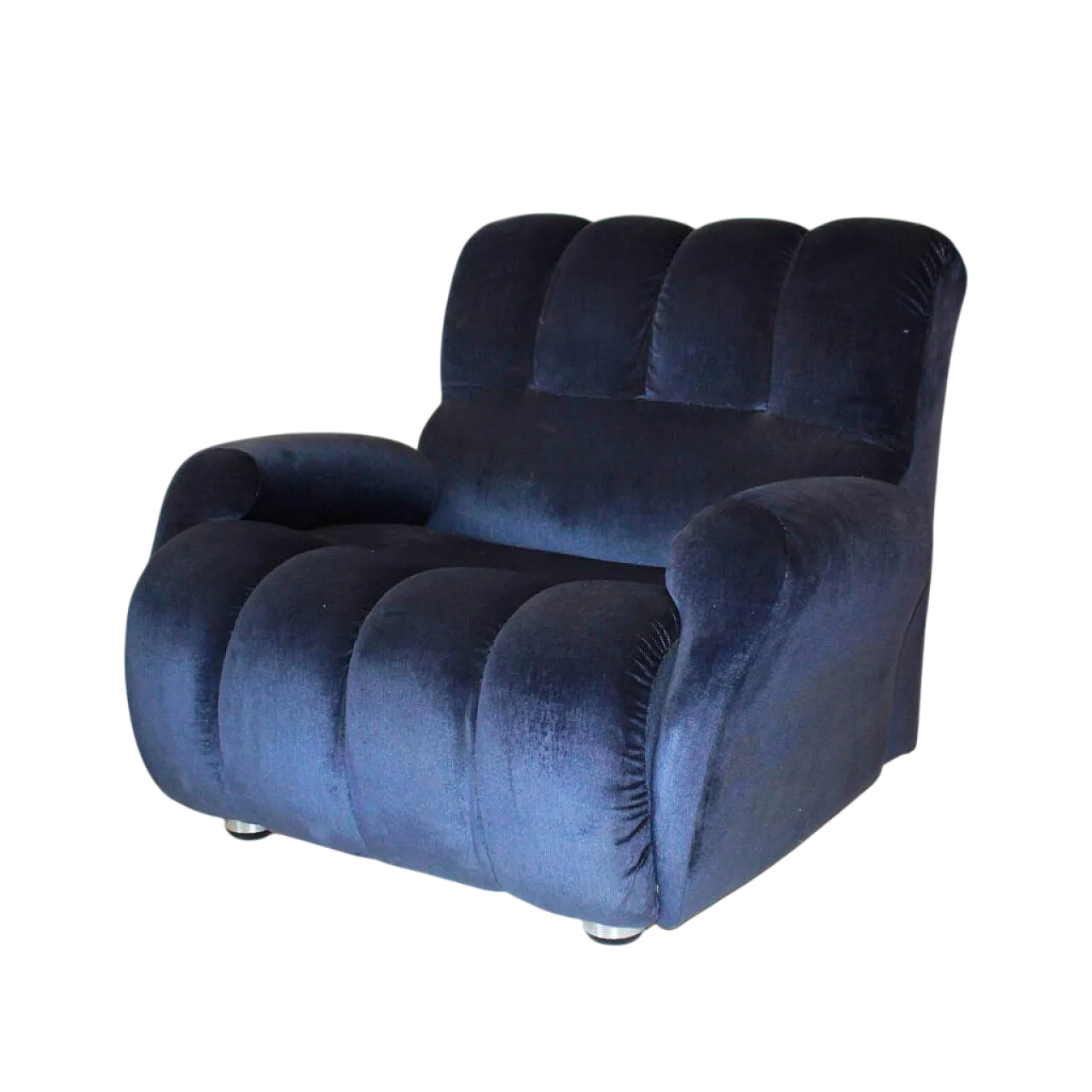 Poltrona in velluto blu, anni '80 10