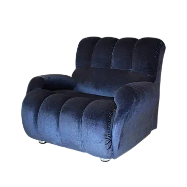 Poltrona in velluto blu, anni '80