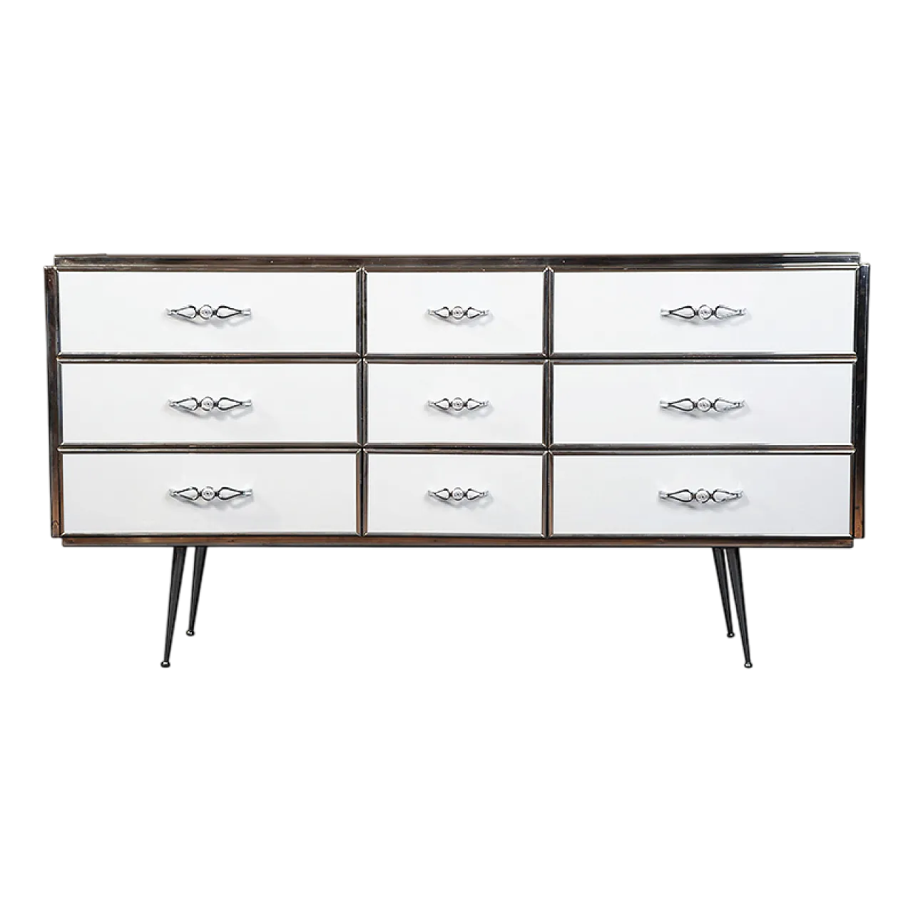 Credenza a 9 cassetti rivestiti in vetro bianco, anni 2000 11