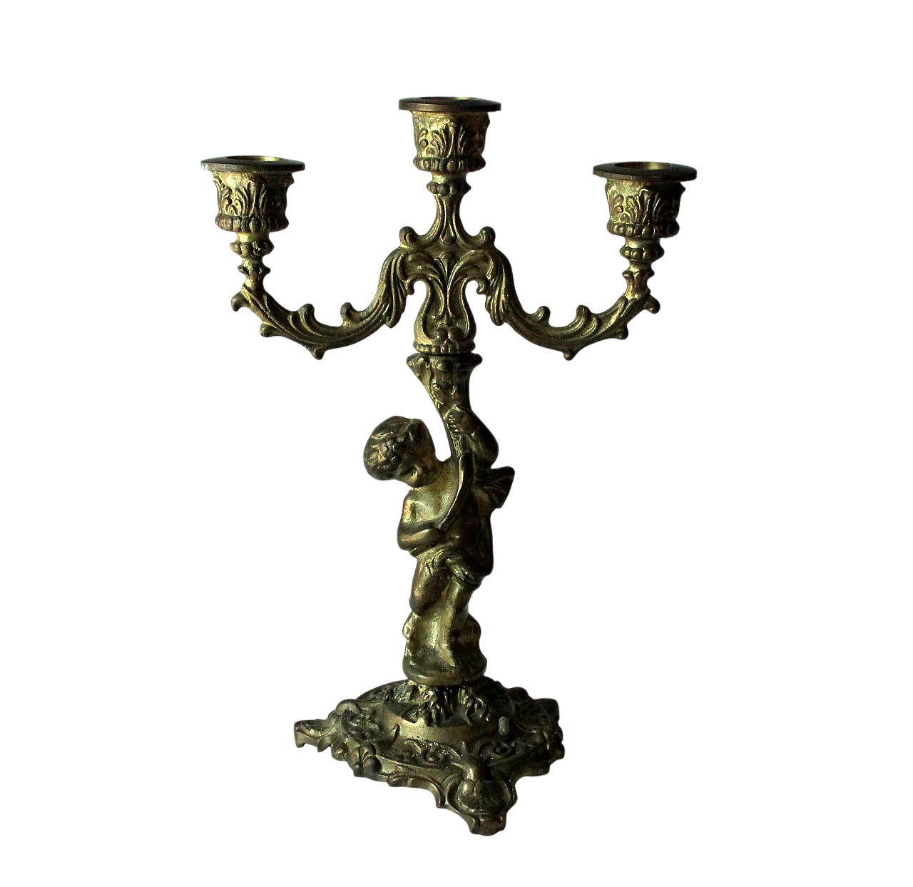 Porta candele a tre braccia in ottone solido, anni '30 10