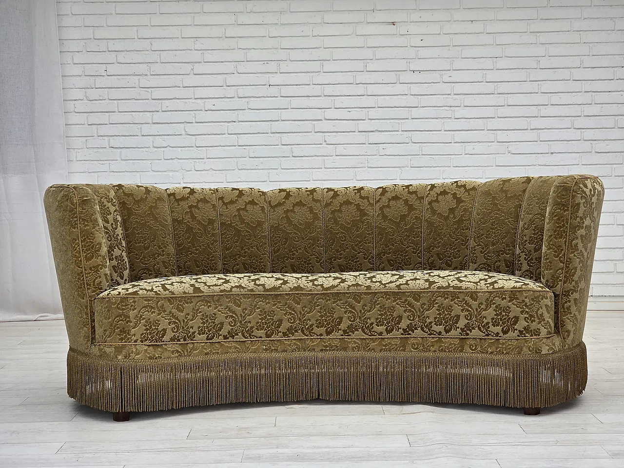 Divano danese "Banan" a 3 posti, velluto verde, Anni '60 2