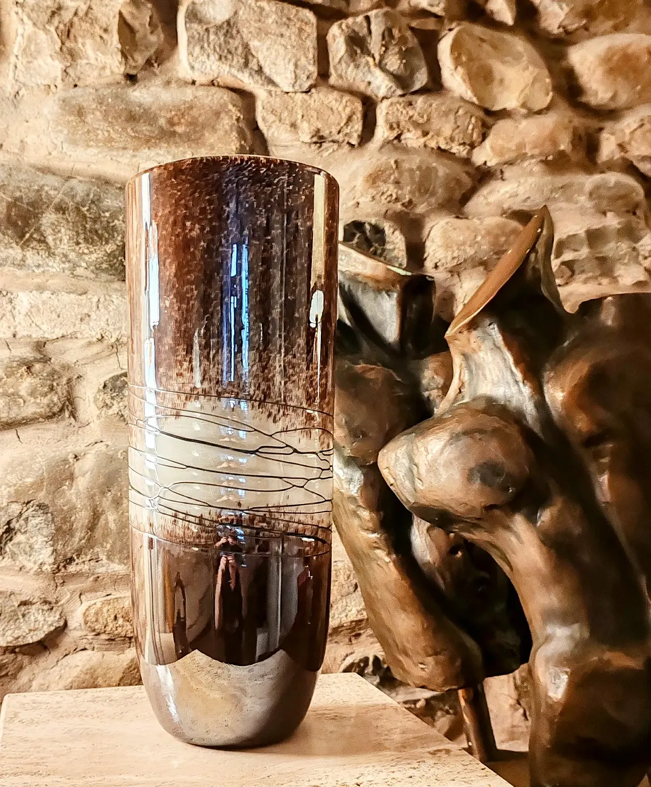 Jacketed vase in Murano glass with silver finishes, 1970s 2