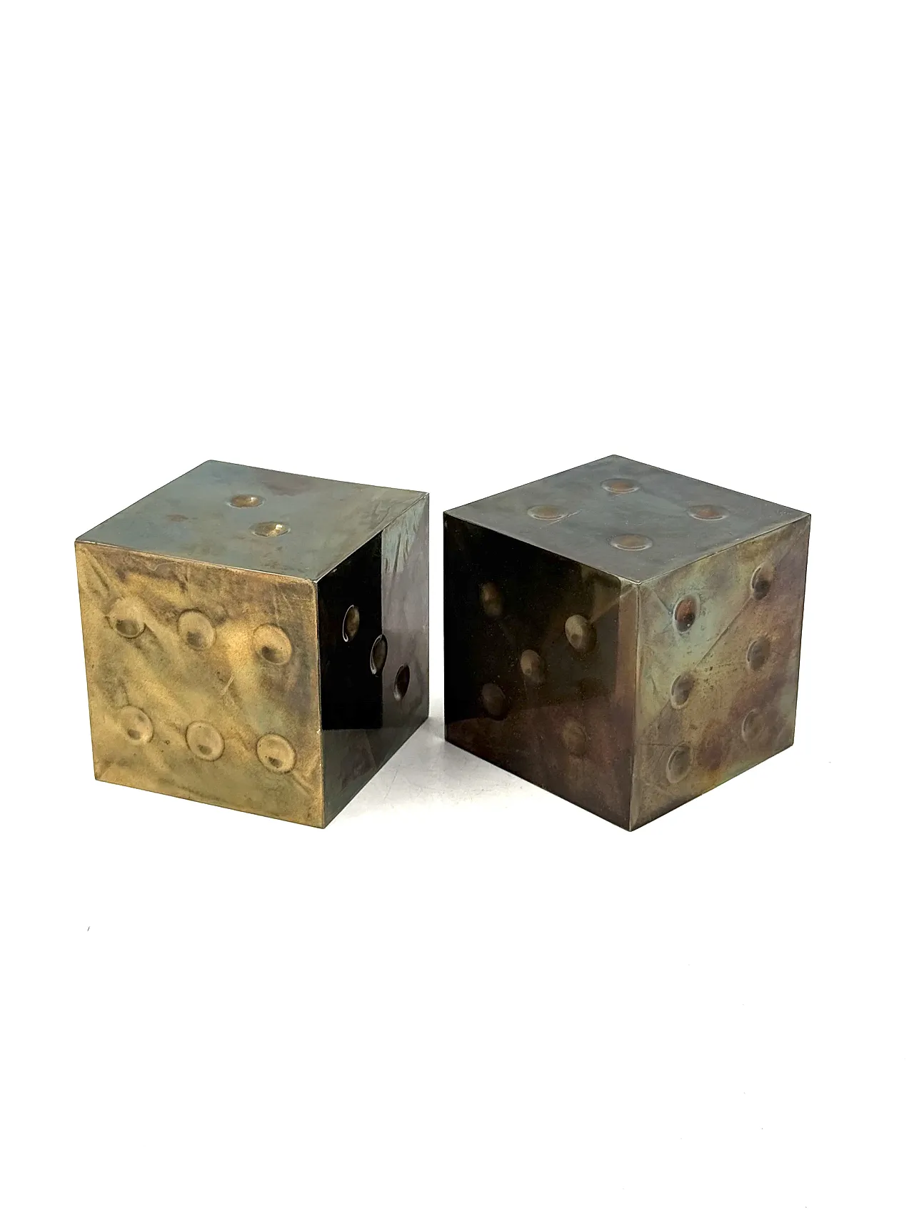 Pair of Brass Dic-Shaped Paperweights / Bookands, Italy 1970s 6