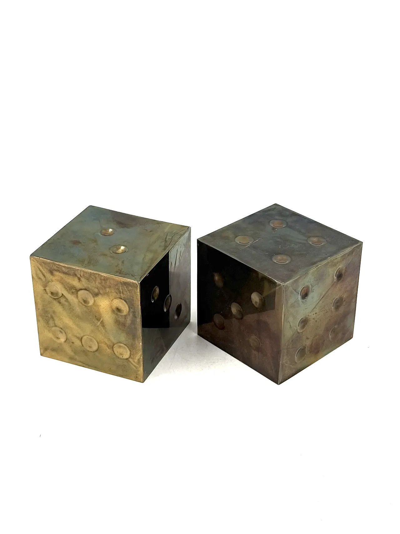 Pair of Brass Dic-Shaped Paperweights / Bookands, Italy 1970s 7