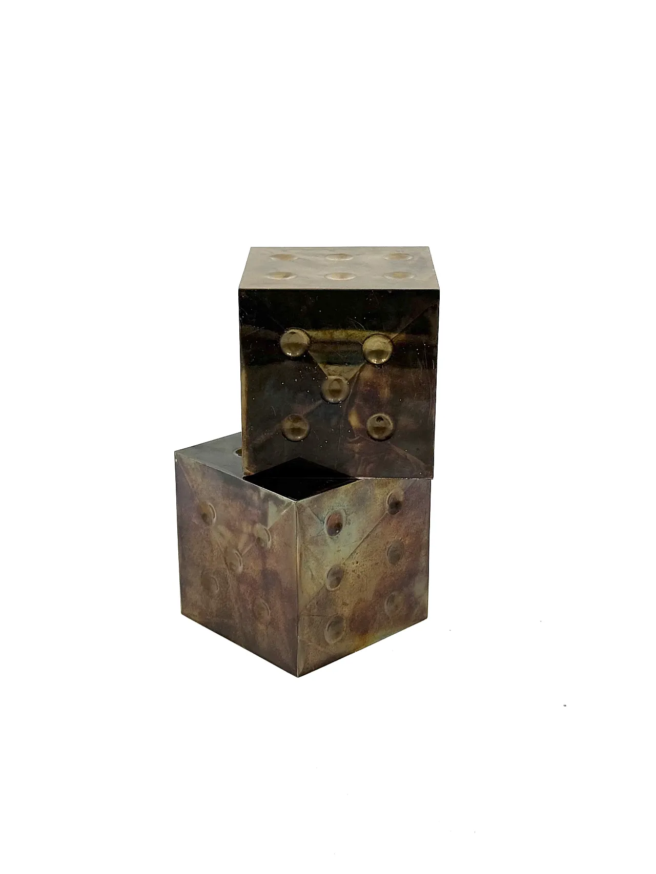 Pair of Brass Dic-Shaped Paperweights / Bookands, Italy 1970s 9