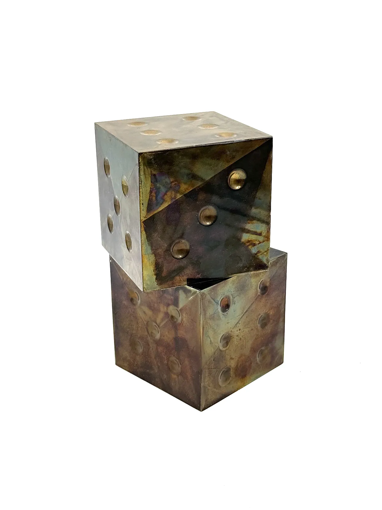 Pair of Brass Dic-Shaped Paperweights / Bookands, Italy 1970s 10