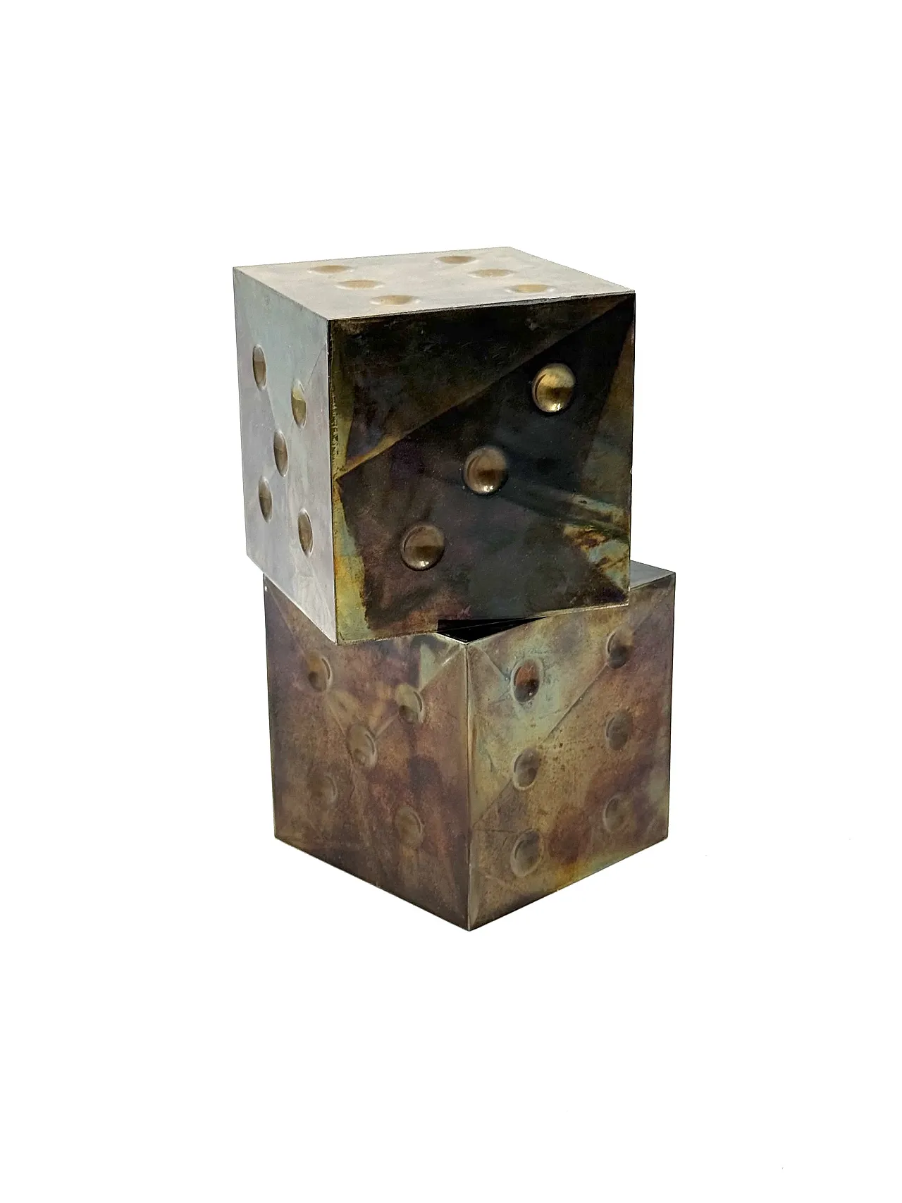 Pair of Brass Dic-Shaped Paperweights / Bookands, Italy 1970s 11