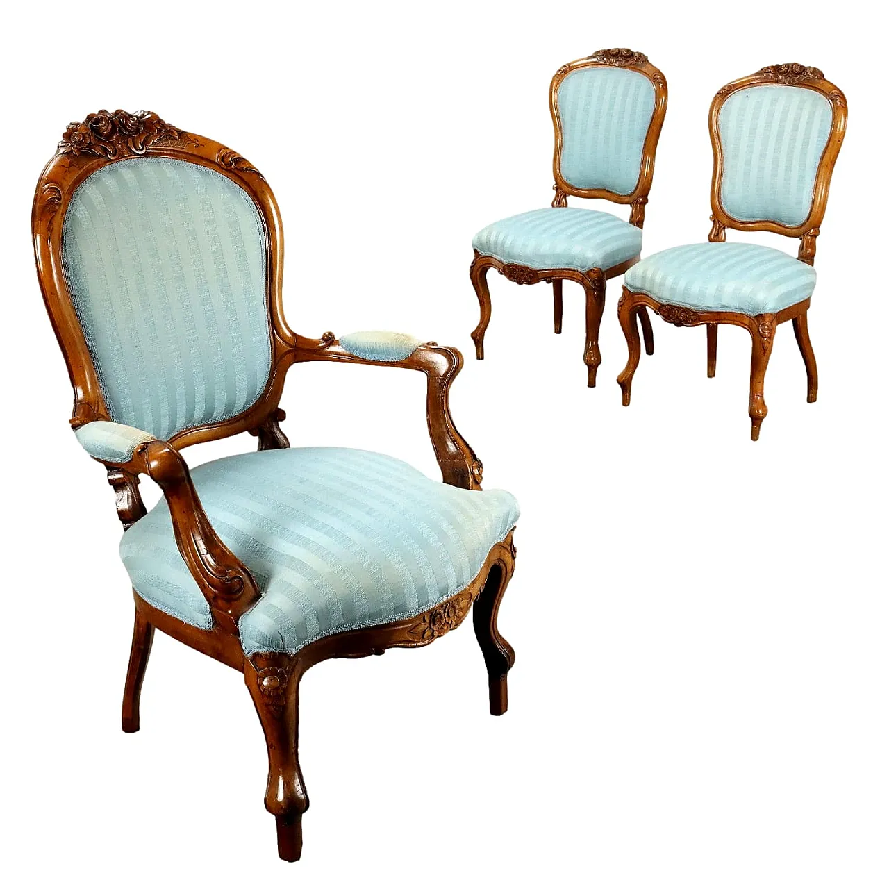 Louis Philippe walnut armchair and pair of chairs, mid-19th century 1