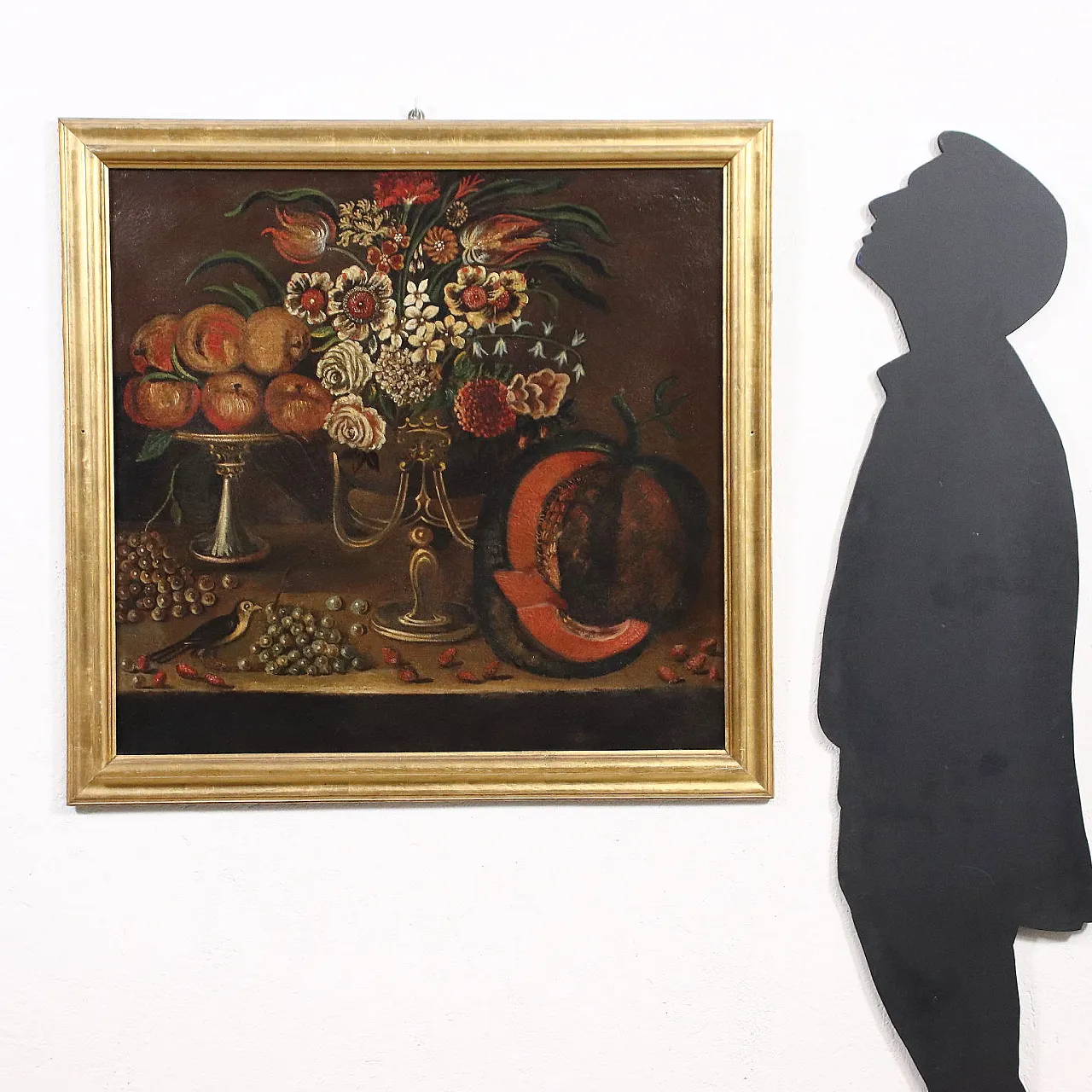 Natura morta con fiori e cardellino, olio su tela, '600 2