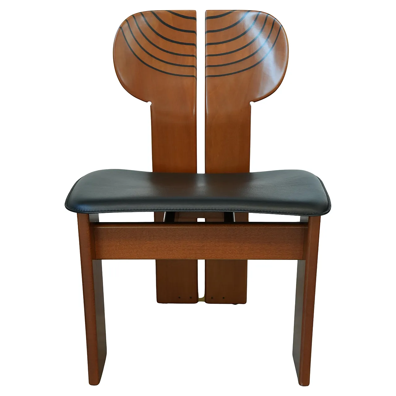 Africa leather and walnut chair by Afra and Tobia Scarpa, 1970s 1
