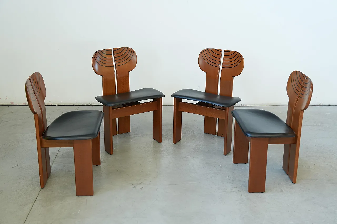 Africa leather and walnut chair by Afra and Tobia Scarpa, 1970s 5