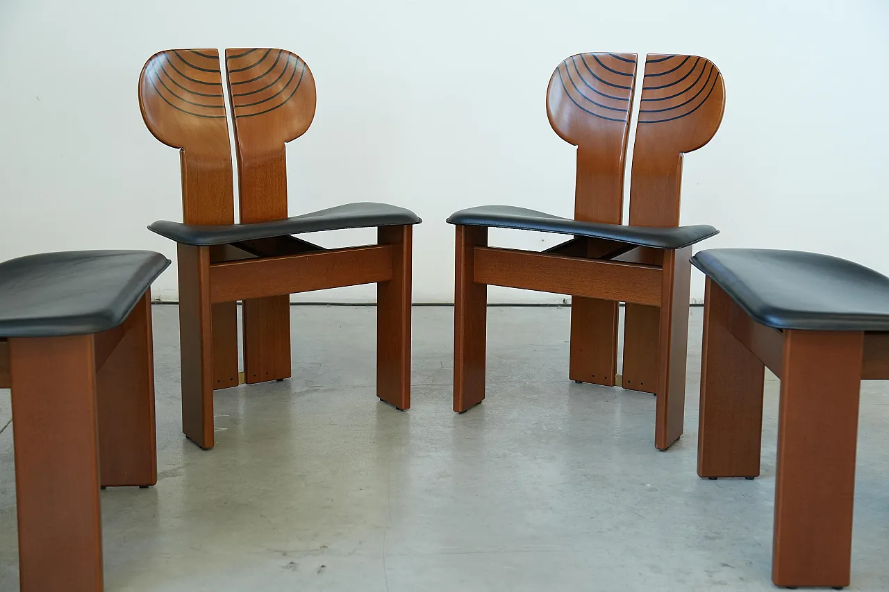 Africa leather and walnut chair by Afra and Tobia Scarpa, 1970s 6