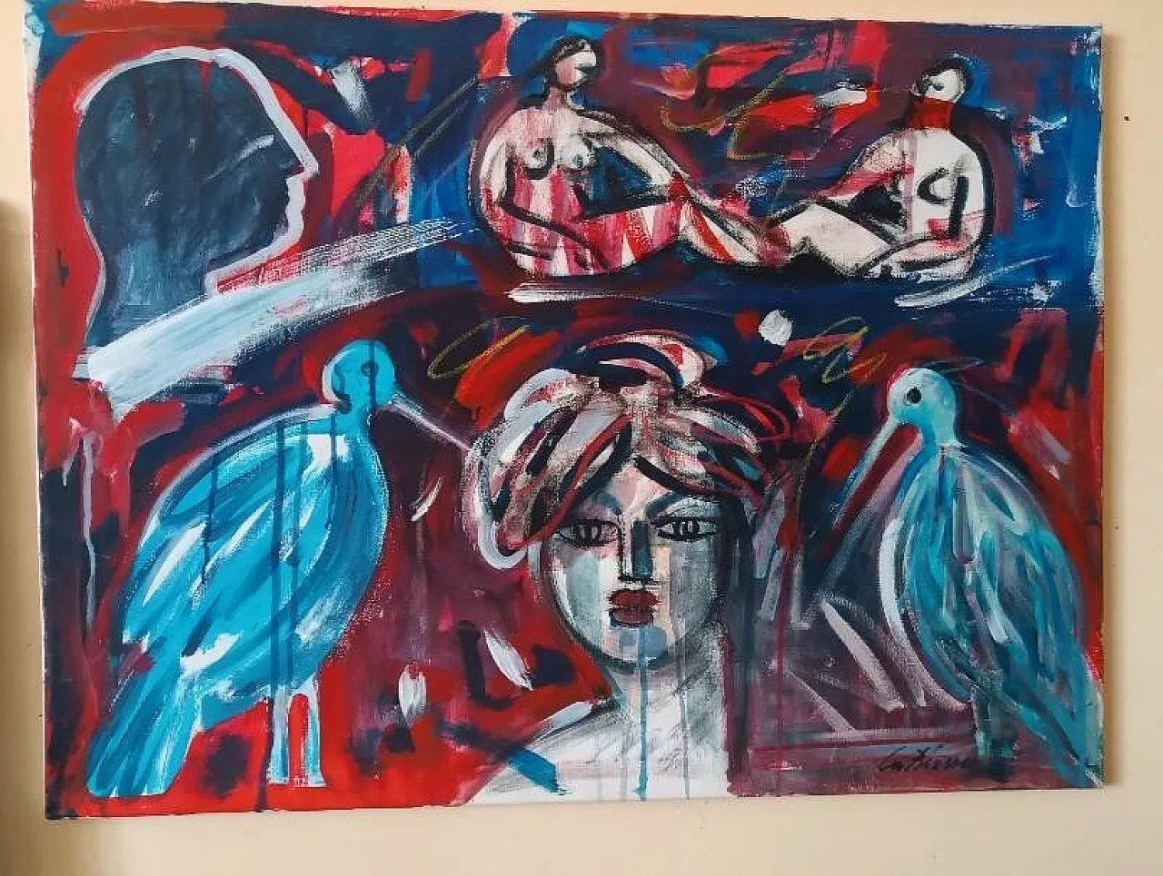 Abstract figurative painting by Dino La Bianca, late 20th century 2