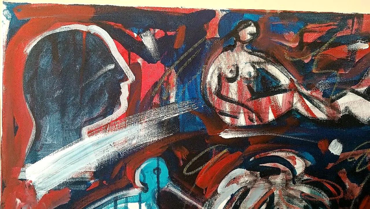 Abstract figurative painting by Dino La Bianca, late 20th century 6